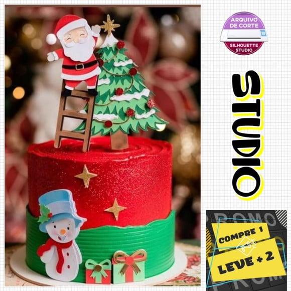 Arquivo Corte Topo de Bolo Papai Noel na Escada Natal