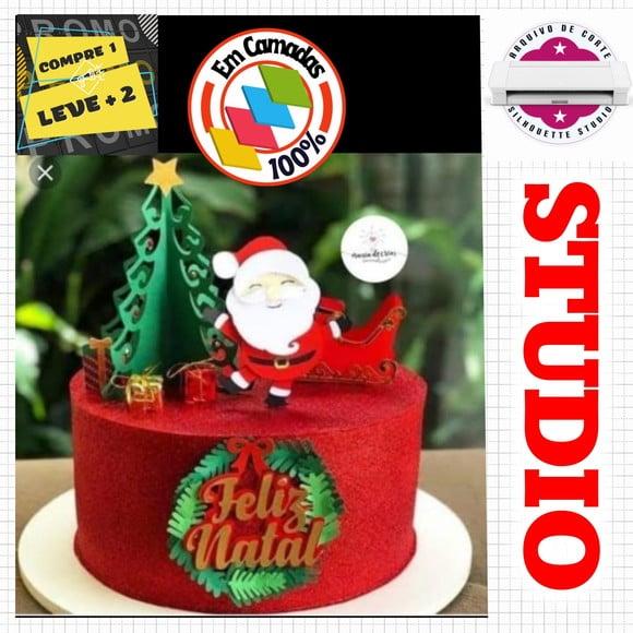 Arquivo Corte Topo de Bolo Papai Noel Treno 3d Arvore 3d