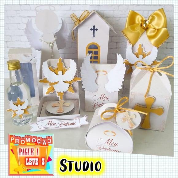 Arquivo de Corte Batizado Branco com Dourado Studio