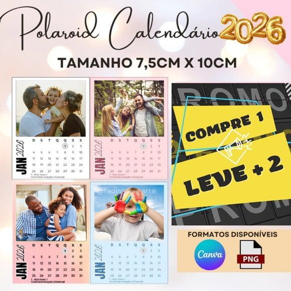 Arquivo de Corte Calendário Polaroid 2026 Png e Canva