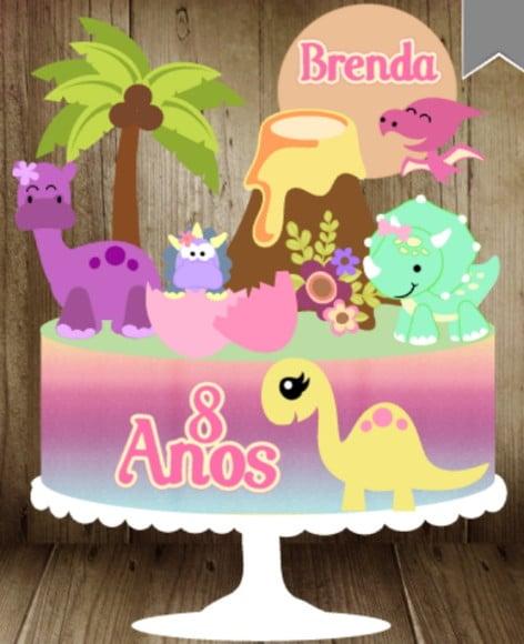 Arquivo de Corte Topo de Bolo Dinossauro Menina Baby *Studio