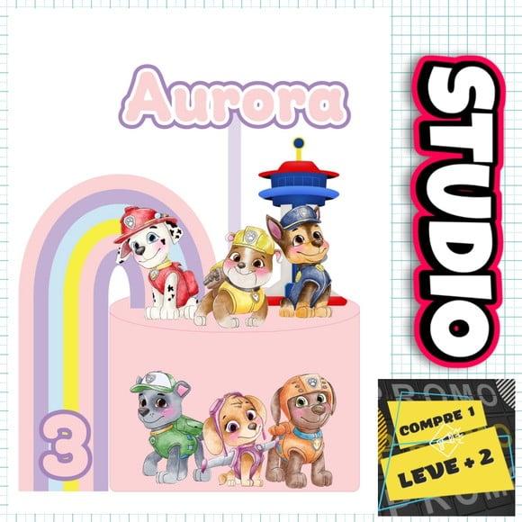 Arquivo de Corte Topo de Bolo Patrulha Canina Aquarela Rosa