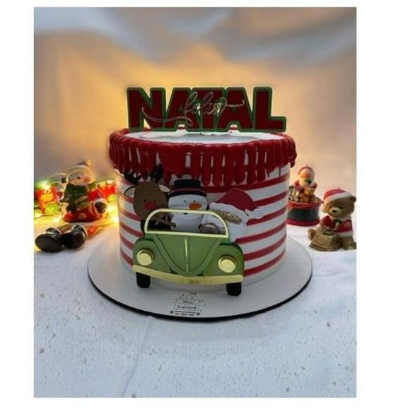 Arquivo Topo de Bolo Natal Papai Noel no Fusca em Camadas