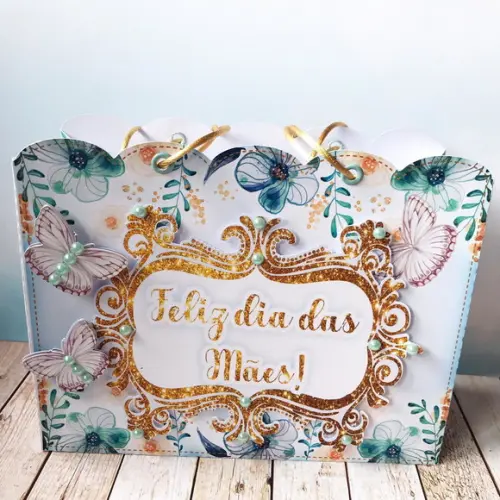 Arquivo de corte Sacola floral azul-Dia das Mães Studio/PDF