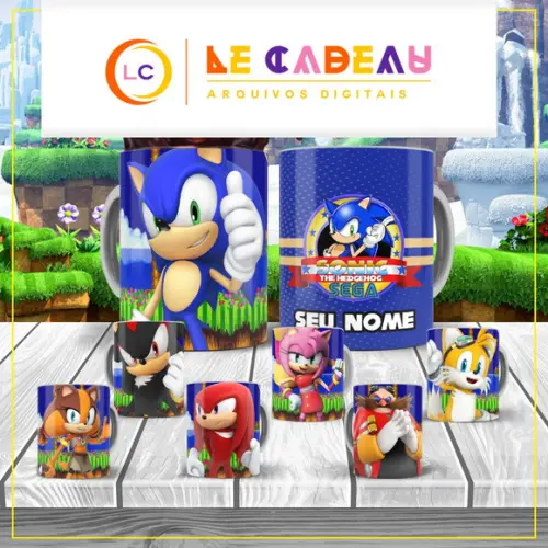 Kit 7 Artes Sonic Sublimação Estampas Canecas Editável