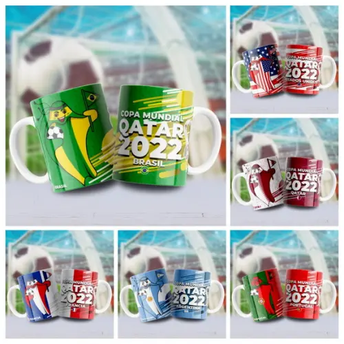 Kit 32 Artes para Caneca Copa Qatar 2022 Arquivo Digital