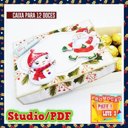 Arquivo de corte caixa para 12 doces Natal