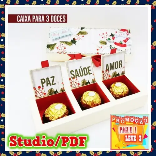 Arquivo de corte caixa para 3 doces Natal