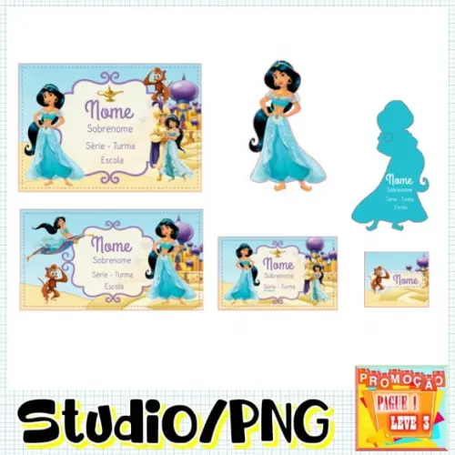 Arquivo Etiqueta Escolar Aladin e Jasmine