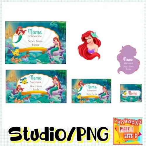 Arquivo Etiqueta Escolar Ariel Pequena Sereia