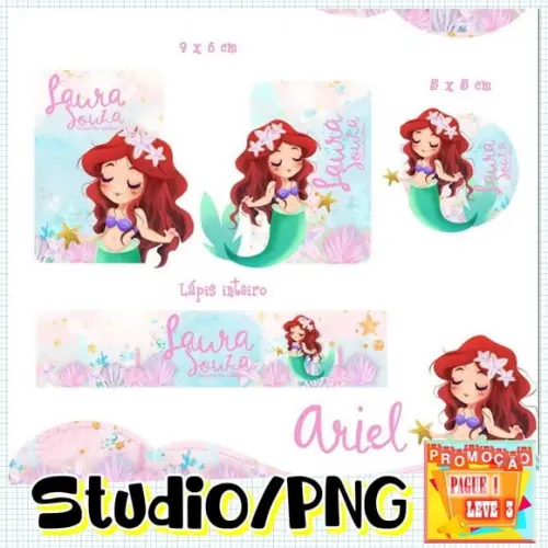 Arquivo Etiqueta Escolar Ariel Pequena Sereia