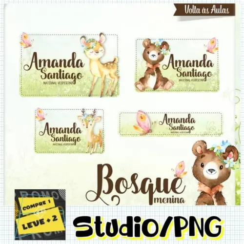 Arquivo Etiqueta Escolar Bosque Boho Animais Floresta