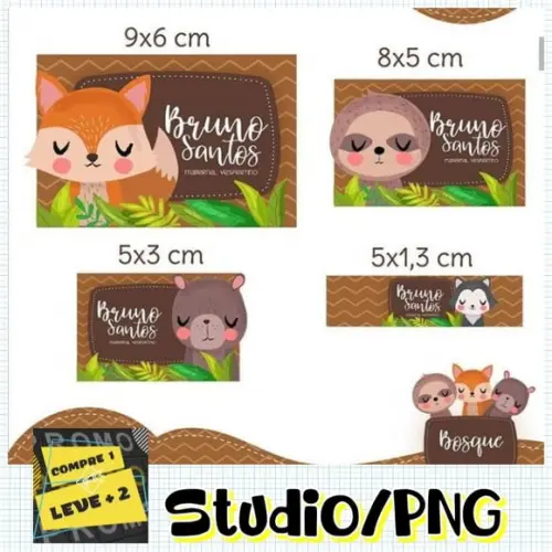 Arquivo Etiqueta Escolar Bosque Boho Animais Floresta