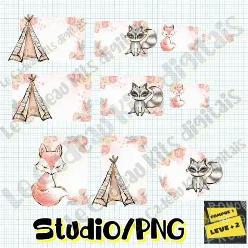 Arquivo Etiqueta Escolar Bosque Boho Animais Floresta
