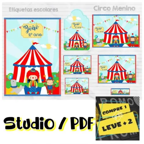 Arquivo Etiqueta Escolar Circo Menino
