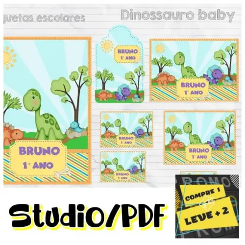 Arquivo Etiqueta Escolar Dinossauro Dino Baby Cute