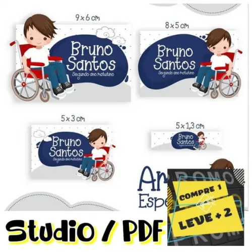 Arquivo Etiqueta Escolar Menino Cadeirante Cadeira de Rodas