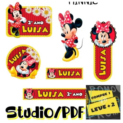 Arquivo Etiqueta Escolar Minnie Vermelha