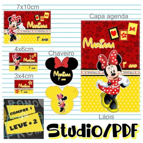 Arquivo Etiqueta Escolar Minnie Vermelha