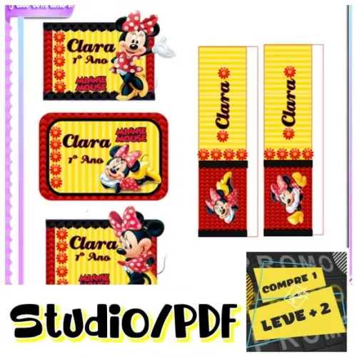 Arquivo Etiqueta Escolar Minnie Vermelha