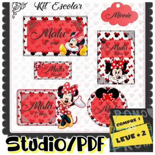 Arquivo Etiqueta Escolar Minnie Vermelha