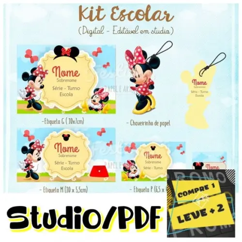Arquivo Etiqueta Escolar Minnie Vermelha