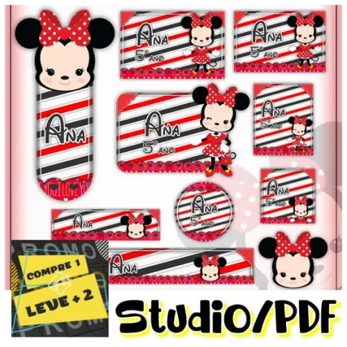 Arquivo Etiqueta Escolar Minnie Vermelha Cute Baby