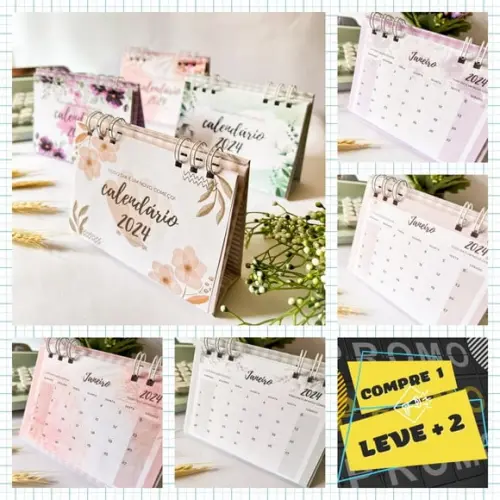 Arquivo Kit Calendário de Mesa 2024 Floral A6 Horizontal