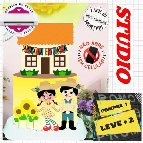 Arquivo Topo de Bolo Junino Menina e Menino Casal Caipira