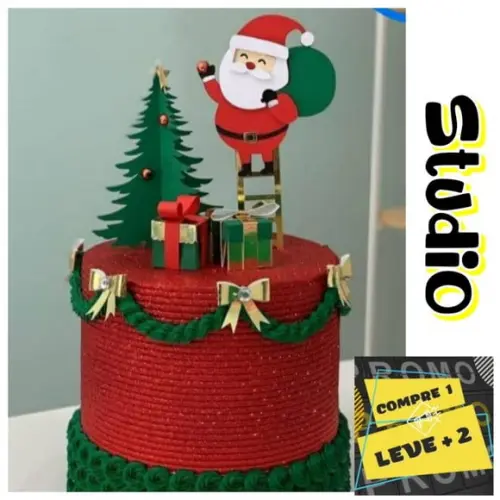 Arquivo Topo de Bolo Natal Papai Noel na Escada com Saco