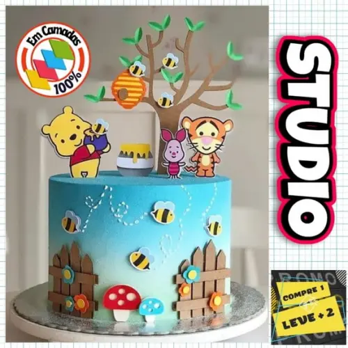 Arquivo Topo de Bolo Ursinho Pooh em Camadas Studio