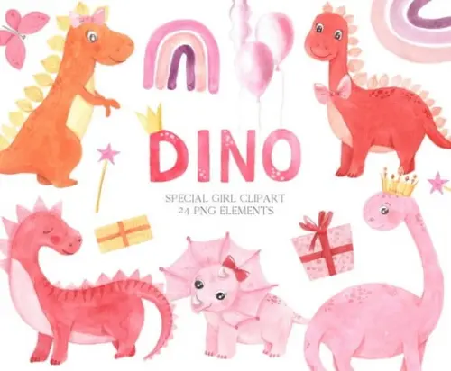 Kit digital Dinossauro Rosa - Cute - baby