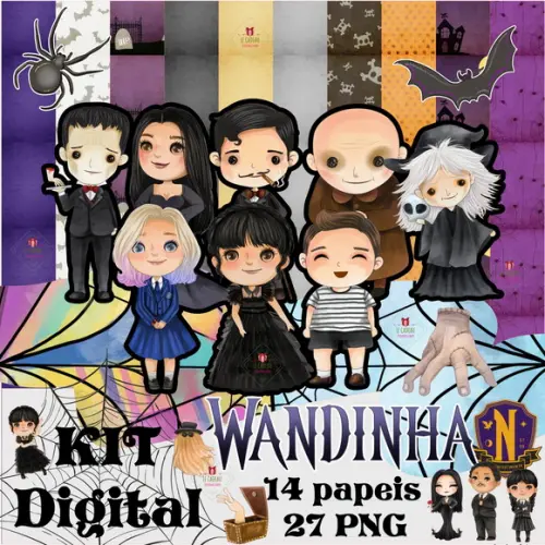 Kit Digital Wandinha Wednesday Familia Addams Cute Baby