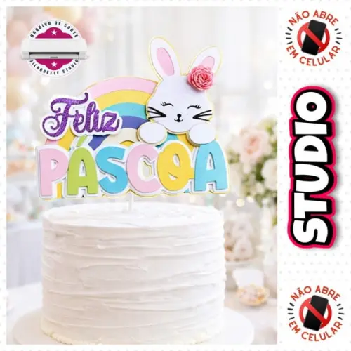 Arquivo Topo de Bolo Feliz Páscoa em Studio e Svg