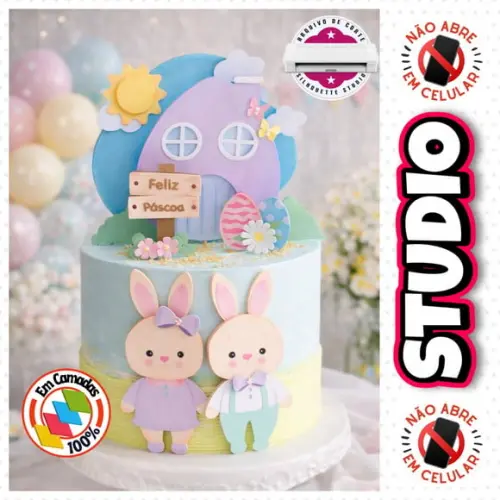 Arquivo Topo de Bolo Páscoa Casal de Coelhos Casinha