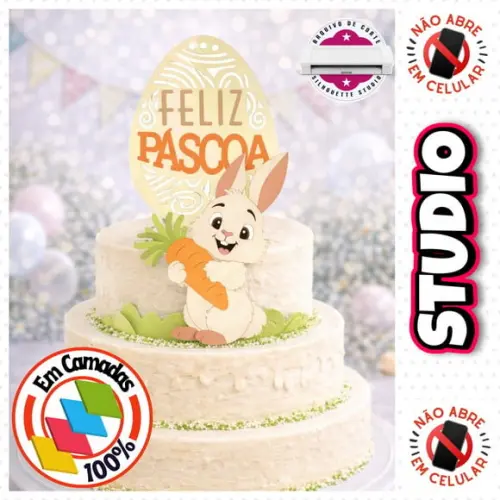 Arquivo Topo de Bolo Páscoa Coelho Comendo Cenoura