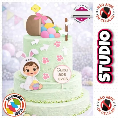 Arquivo Topo de Bolo Páscoa Menina Bebe Caça aos Ovos