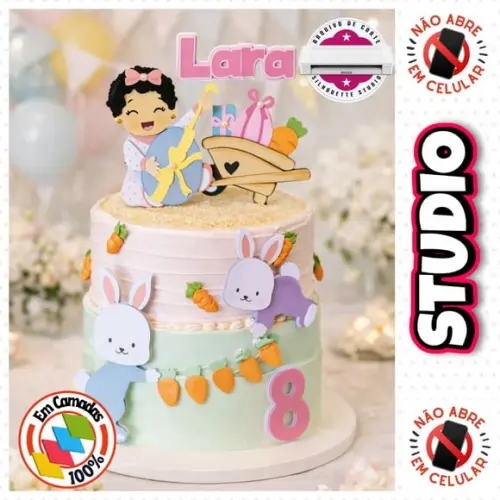 Arquivo Topo de Bolo Páscoa Menina Caça aos Ovos com Coelhos