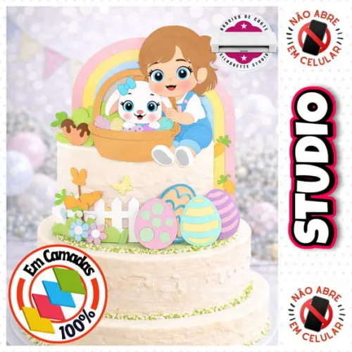 Arquivo Topo de Bolo Páscoa Menina com Coelho
