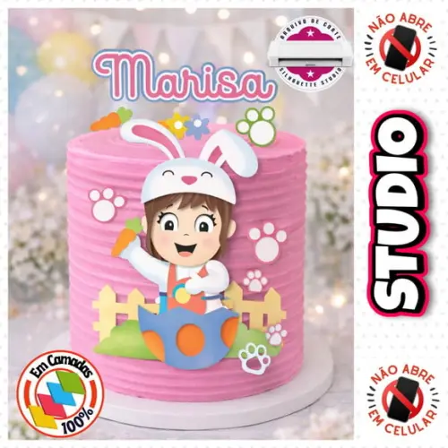 Arquivo Topo de Bolo Páscoa Menina Vestida de Coelho Ovo