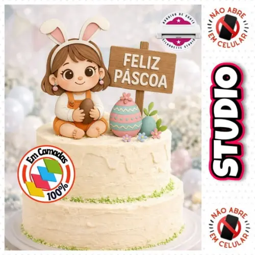 Arquivo Topo de Bolo Páscoa Menina com Ovo Feliz Páscoa