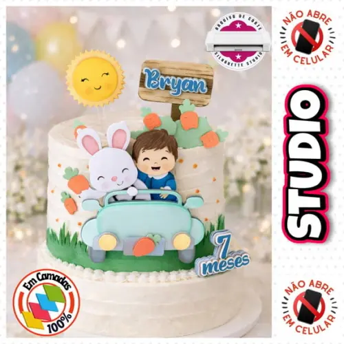 Arquivo Topo de Bolo Páscoa Menino do Carrinho com Coelho