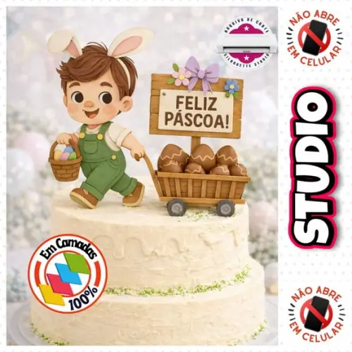 Arquivo Topo de Bolo Páscoa Menino com Carrinho Feliz Páscoa