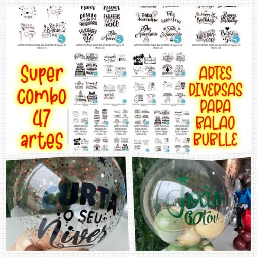 Kit 47 Artes para Balão Bubble - Arquivo Digital