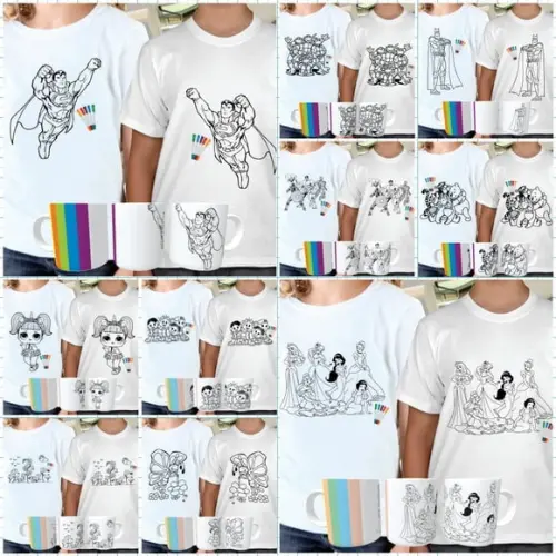 15 Artes para Canecas e Camisas Infantil para Colorir Jpg