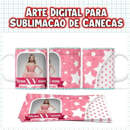 Arte Digital para Sublimação de Caneca Festa 15 Anos