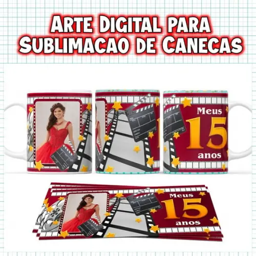 Arte Digital para Sublimação de Canecas Festa Cinema