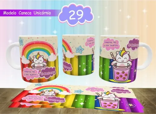Kit digital 40 artes para canecas Unicórnio Indiscreto