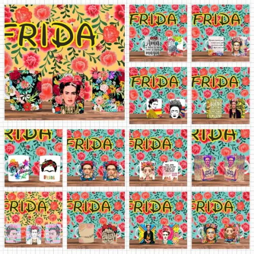 Kit 14 Artes Frida Kahlo Sublimação Estampas Canecas