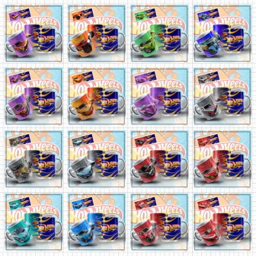 Kit 19 Artes Hot Wheels Sublimação Estampas Canecas